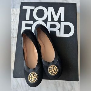 Tory Burch Black Suede Minnie Flats in Excellent Condition